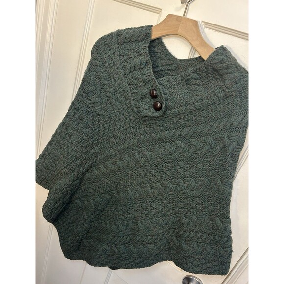 NWT Carraig Donn Merino Wool Chunky Knit Poncho Emerald Green Irish Made OS NEW - Picture 2 of 10